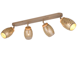 Barra 4 spots, metallo, caffè e legno, L 74 cm, Bidar