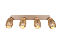 Barra 4 spots, metallo, caffè e legno, L 74 cm, Bidar