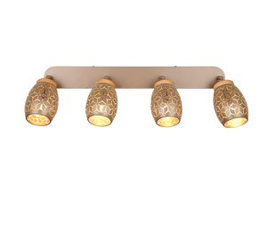 Barra 4 spots, metallo, caffè e legno, L 74 cm, Bidar