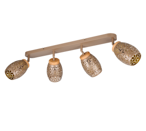 Barra 4 spots, metallo, caffè e legno, L 74 cm, Bidar