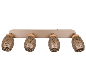 Barra 4 spots, metallo, caffè e legno, L 74 cm, Bidar