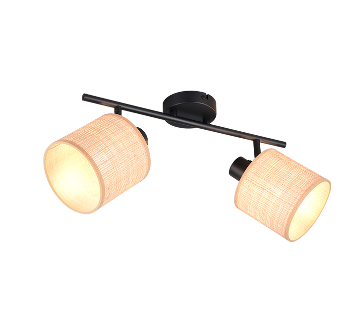 Barra 2 spots, fibre naturali e metallo nero, L 43 cm, Aimee