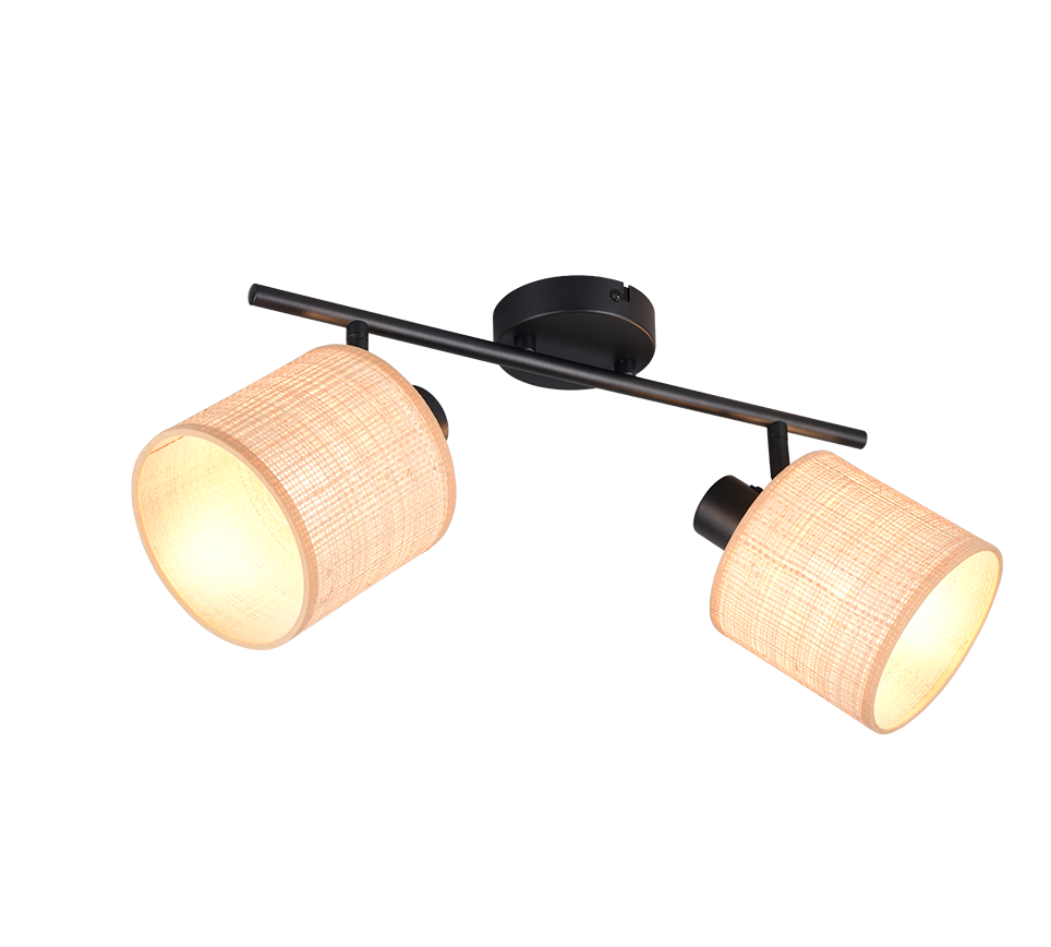 Barra 2 spots, fibre naturali e metallo nero, L 43 cm, Aimee