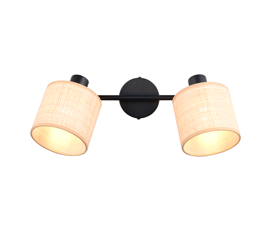 Barra 2 spots, fibre naturali e metallo nero, L 43 cm, Aimee