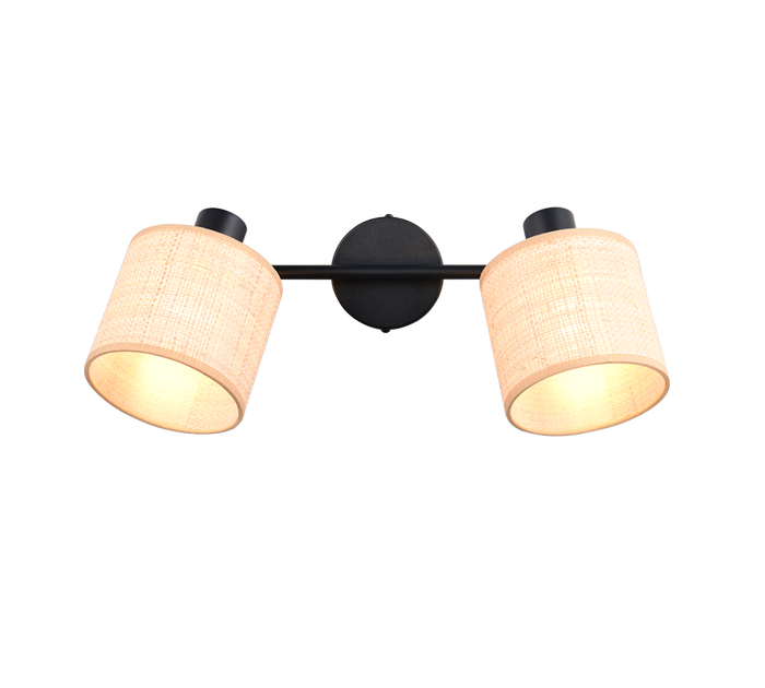 Barra 2 spots, fibre naturali e metallo nero, L 43 cm, Aimee