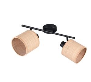 Barra 2 spots, fibre naturali e metallo nero, L 43 cm, Aimee