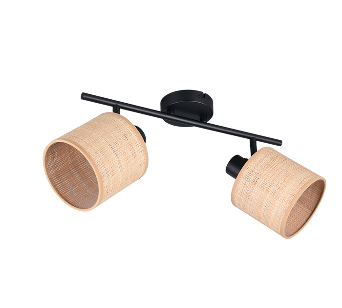 Barra 2 spots, fibre naturali e metallo nero, L 43 cm, Aimee