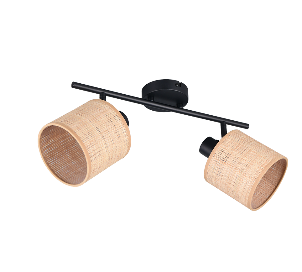 Barra 2 spots, fibre naturali e metallo nero, L 43 cm, Aimee