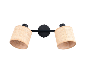 Barra 2 spots, fibre naturali e metallo nero, L 43 cm, Aimee