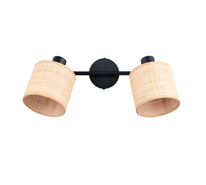 Barra 2 spots, fibre naturali e metallo nero, L 43 cm, Aimee