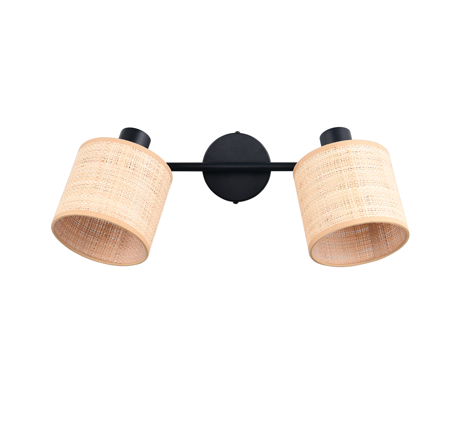 Barra 2 spots, fibre naturali e metallo nero, L 43 cm, Aimee