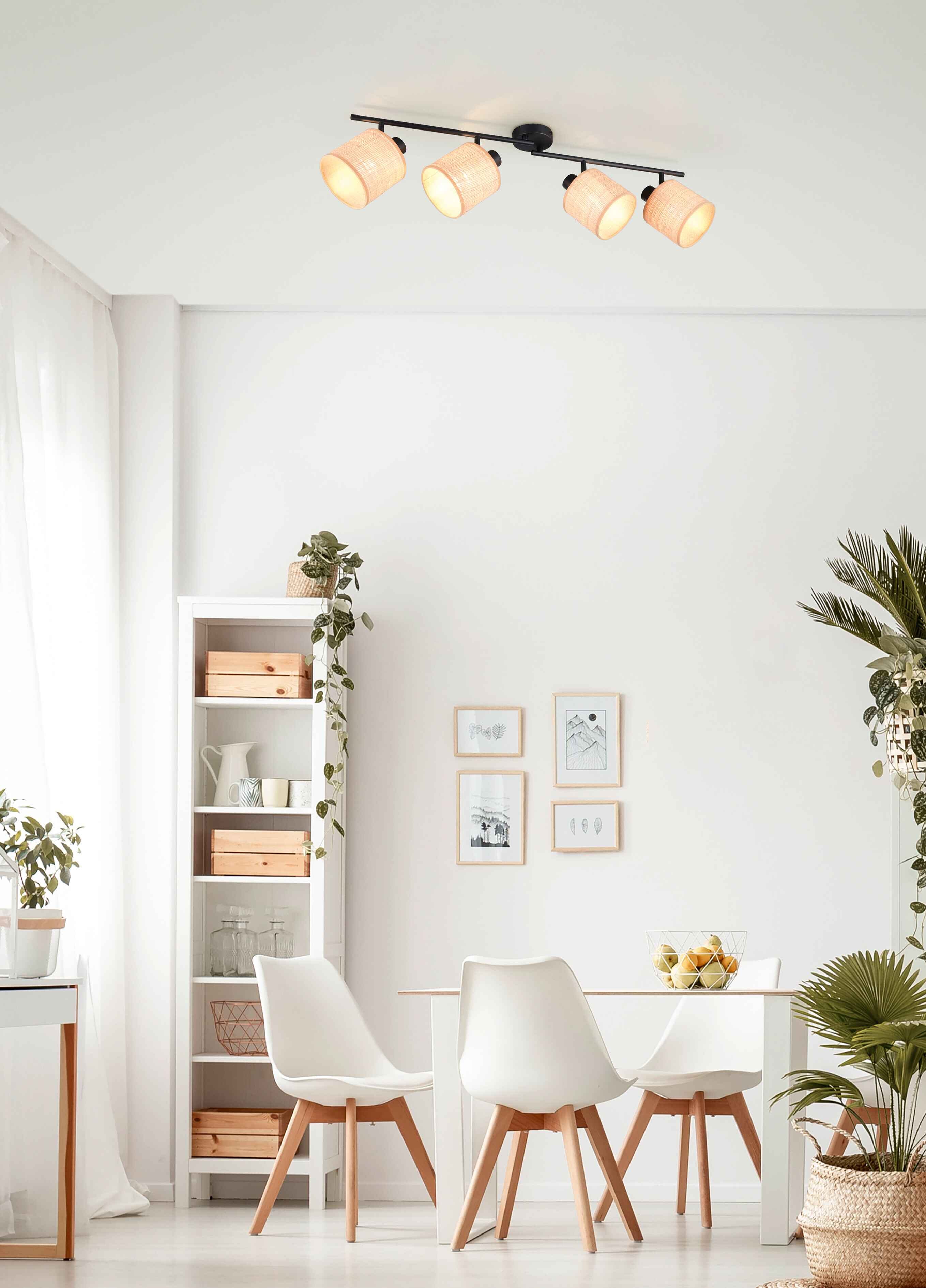 Barra 4 spots, fibre naturali e metallo nero, L 88 cm, Aimee