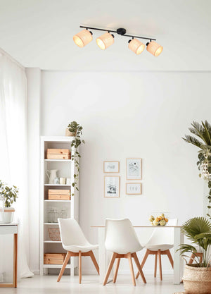 Barra 4 spots, fibre naturali e metallo nero, L 88 cm, Aimee