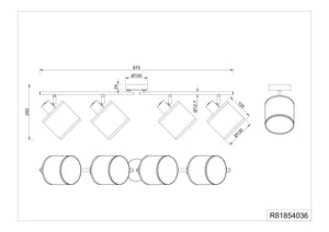 Barra 4 spots, fibre naturali e metallo nero, L 88 cm, Aimee