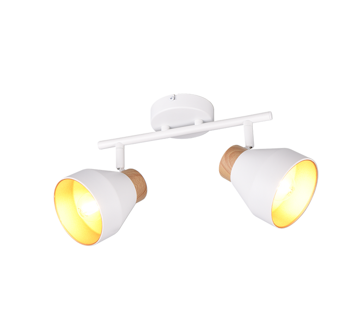 Barra 2 spots, metallo e legno, bianco e oro, L 32 cm, Valentin