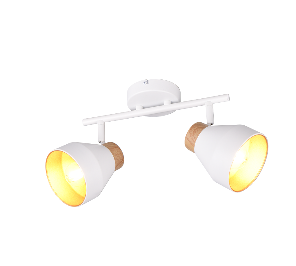 Barra 2 spots, metallo e legno, bianco e oro, L 32 cm, Valentin