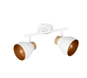 Barra 2 spots, metallo e legno, bianco e oro, L 32 cm, Valentin