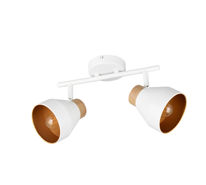 Barra 2 spots, metallo e legno, bianco e oro, L 32 cm, Valentin
