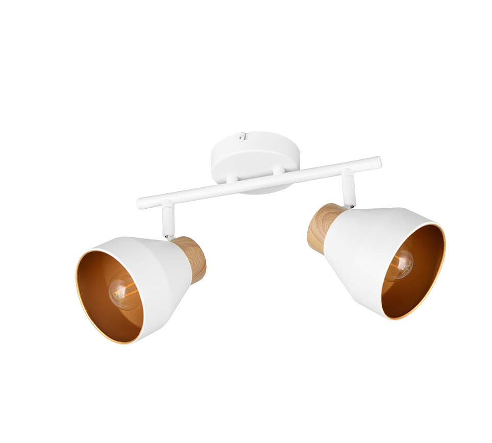 Barra 2 spots, metallo e legno, bianco e oro, L 32 cm, Valentin