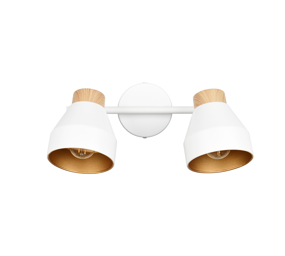 Barra 2 spots, metallo e legno, bianco e oro, L 32 cm, Valentin