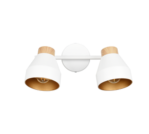 Barra 2 spots, metallo e legno, bianco e oro, L 32 cm, Valentin