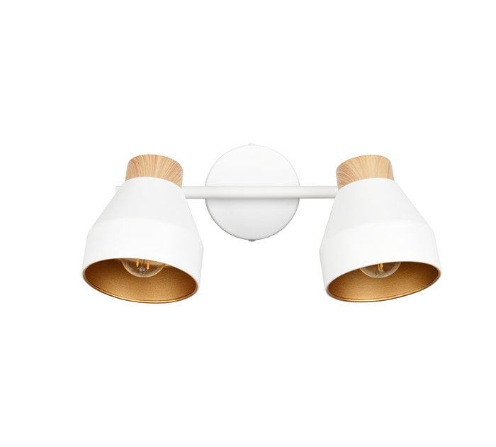 Barra 2 spots, metallo e legno, bianco e oro, L 32 cm, Valentin