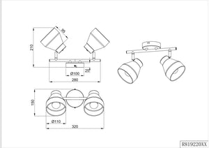 Barra 2 spots, metallo e legno, nero e oro, L 32 cm, Valentin