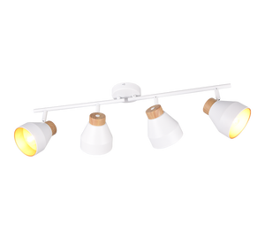 Barra 4 spots, metallo e legno, bianco e oro, L 72 cm, Valentin