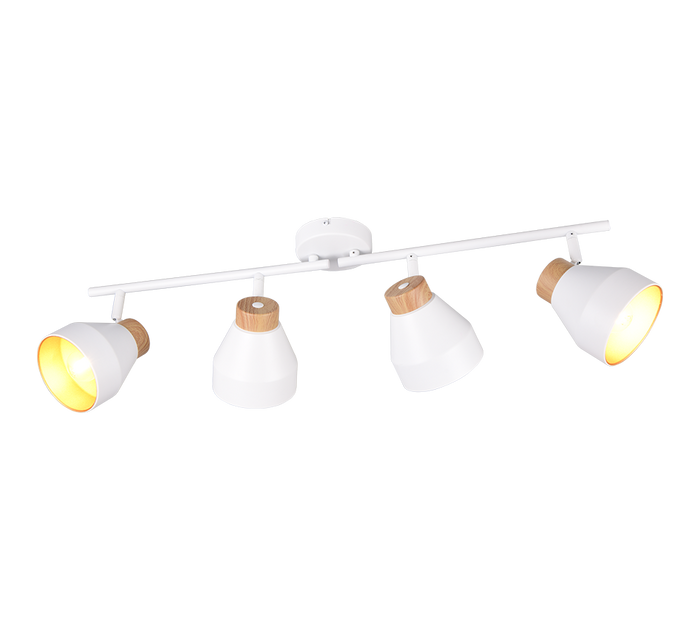 Barra 4 spots, metallo e legno, bianco e oro, L 72 cm, Valentin