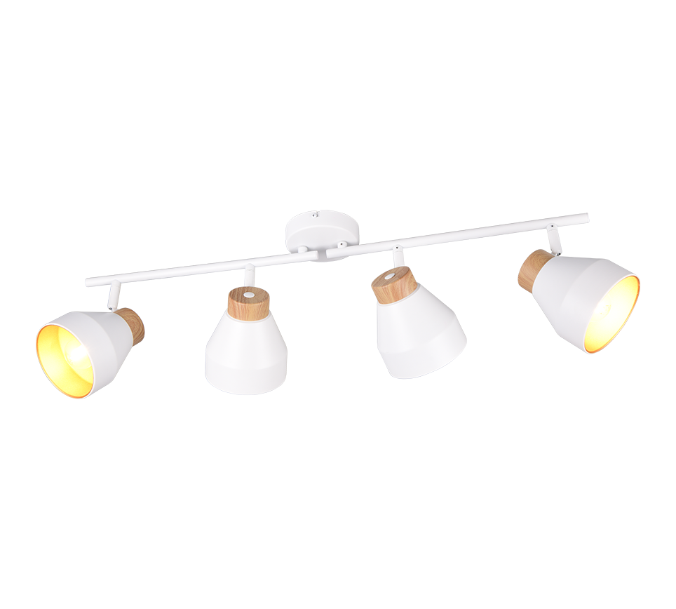 Barra 4 spots, metallo e legno, bianco e oro, L 72 cm, Valentin