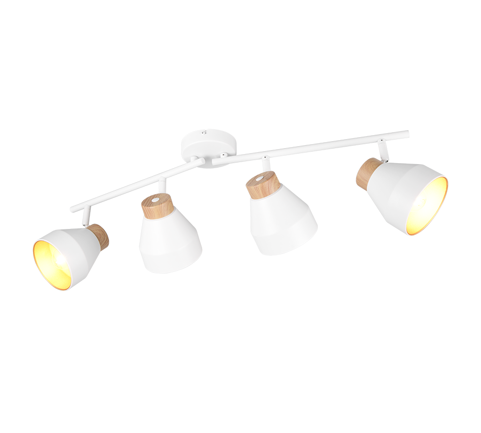 Barra 4 spots, metallo e legno, bianco e oro, L 72 cm, Valentin