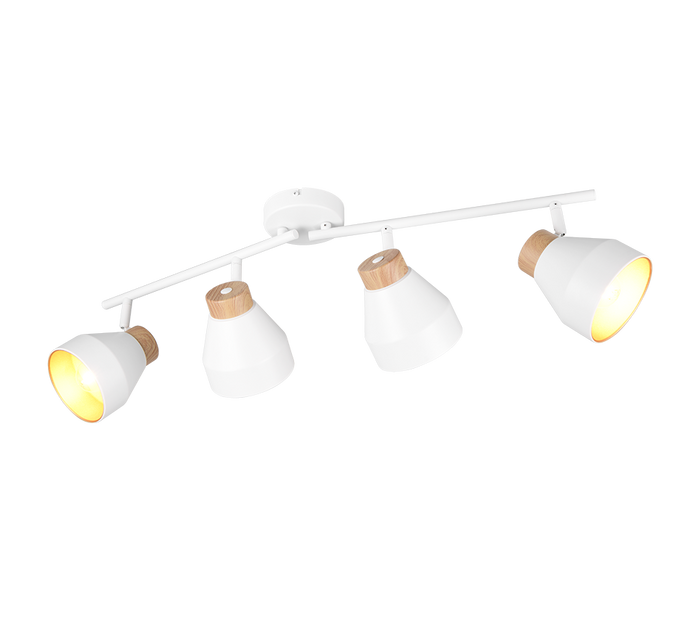 Barra 4 spots, metallo e legno, bianco e oro, L 72 cm, Valentin