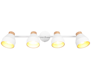 Barra 4 spots, metallo e legno, bianco e oro, L 72 cm, Valentin