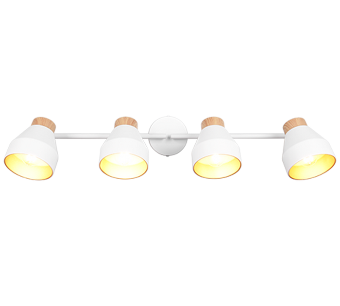 Barra 4 spots, metallo e legno, bianco e oro, L 72 cm, Valentin