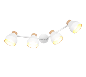 Barra 4 spots, metallo e legno, bianco e oro, L 72 cm, Valentin