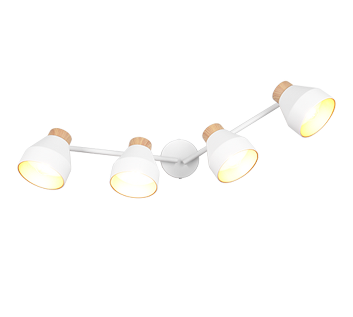 Barra 4 spots, metallo e legno, bianco e oro, L 72 cm, Valentin