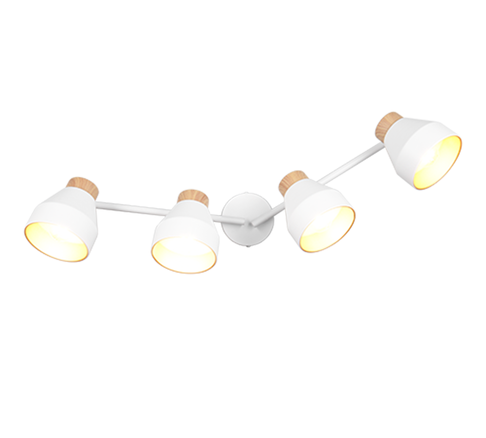 Barra 4 spots, metallo e legno, bianco e oro, L 72 cm, Valentin