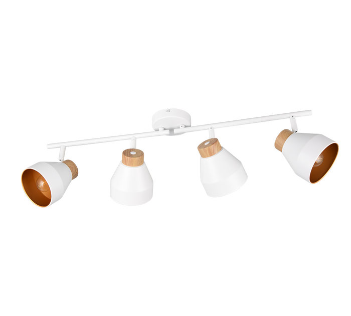 Barra 4 spots, metallo e legno, bianco e oro, L 72 cm, Valentin