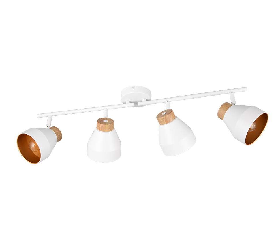 Barra 4 spots, metallo e legno, bianco e oro, L 72 cm, Valentin