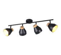 Barra 4 spots, metallo e legno, nero e oro, L 72 cm, Valentin