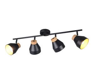 Barra 4 spots, metallo e legno, nero e oro, L 72 cm, Valentin