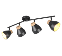 Barra 4 spots, metallo e legno, nero e oro, L 72 cm, Valentin