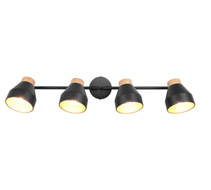 Barra 4 spots, metallo e legno, nero e oro, L 72 cm, Valentin