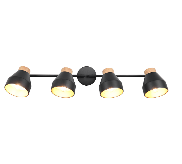 Barra 4 spots, metallo e legno, nero e oro, L 72 cm, Valentin