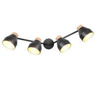 Barra 4 spots, metallo e legno, nero e oro, L 72 cm, Valentin