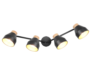 Barra 4 spots, metallo e legno, nero e oro, L 72 cm, Valentin