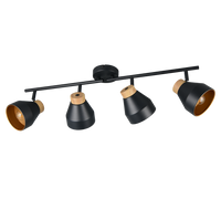 Barra 4 spots, metallo e legno, nero e oro, L 72 cm, Valentin