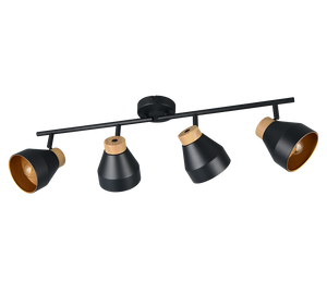 Barra 4 spots, metallo e legno, nero e oro, L 72 cm, Valentin