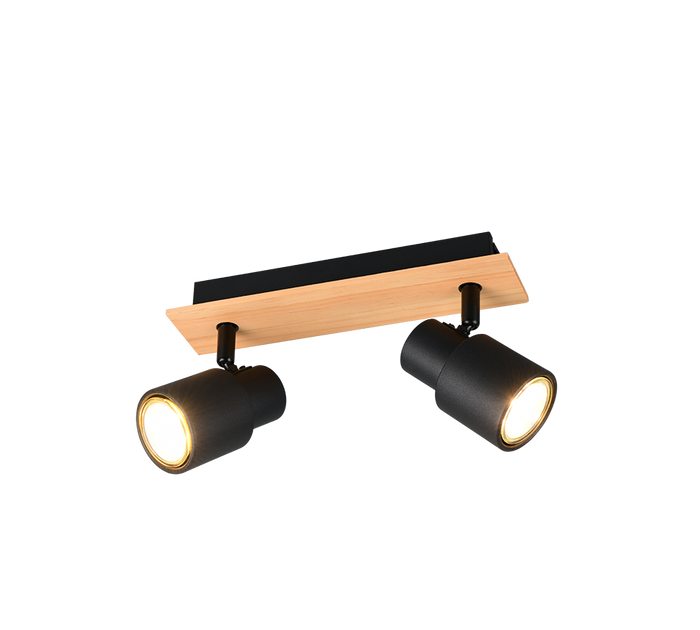 Barra 2 spots, metallo e legno, nero, L 31 cm, Pierre