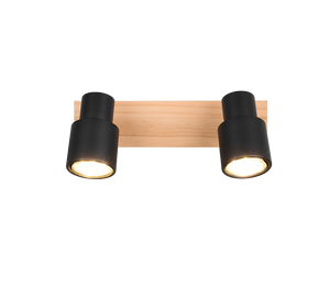 Barra 2 spots, metallo e legno, nero, L 31 cm, Pierre
